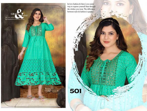 Golden Sunflower Rayon Wear Long Anarkali Kurti Collection